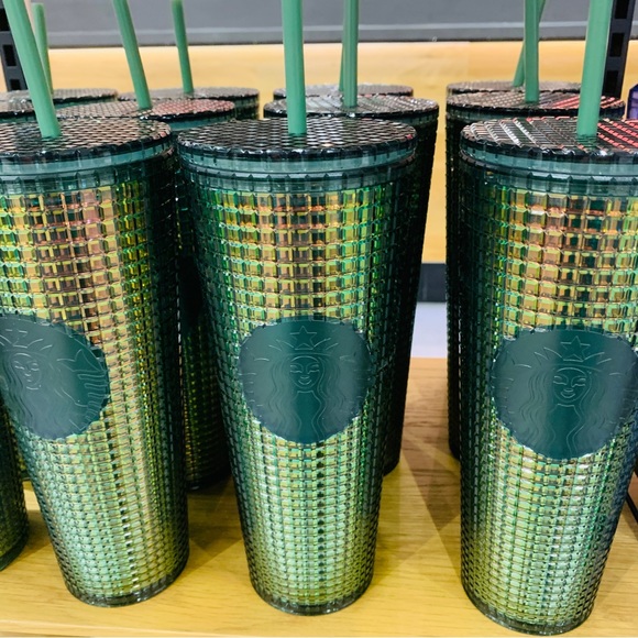 Starbucks Green Rainforest Grid Cup Iridescent Cold Tumbler Venti 24oz New 2022 - Picture 3 of 12